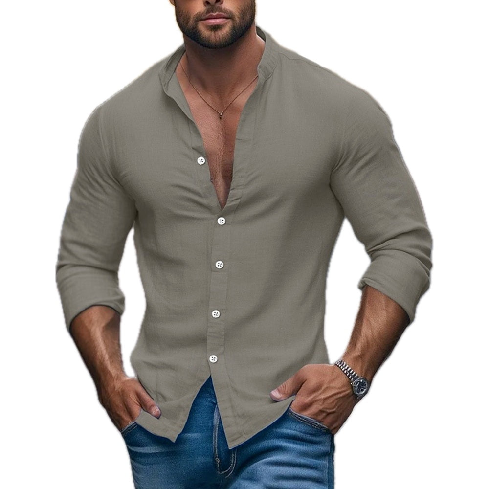 Kieran Reed Band-Collar Shirt - Grey - view 1