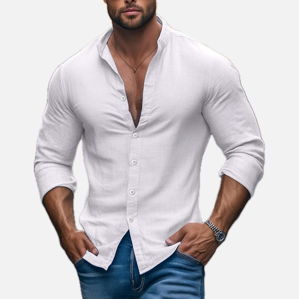 Kieran Reed Band-Collar Shirt - White - view 1
