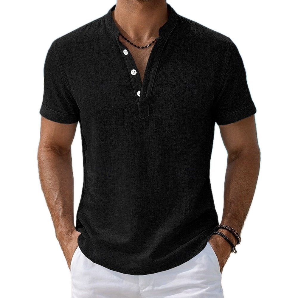 Lennox Reed Mandarin-Collar Shirt - Black - view 1