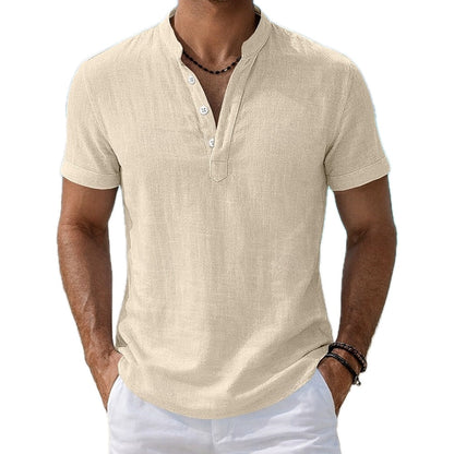 Lennox Reed Mandarin-Collar Shirt - Khaki - view 1