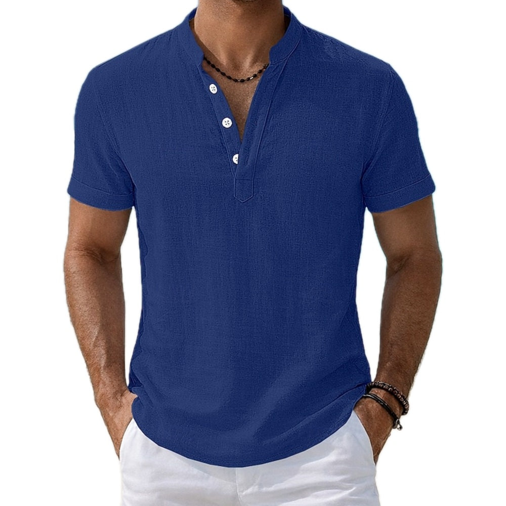 Lennox Reed Mandarin-Collar Shirt - Navy - view 1