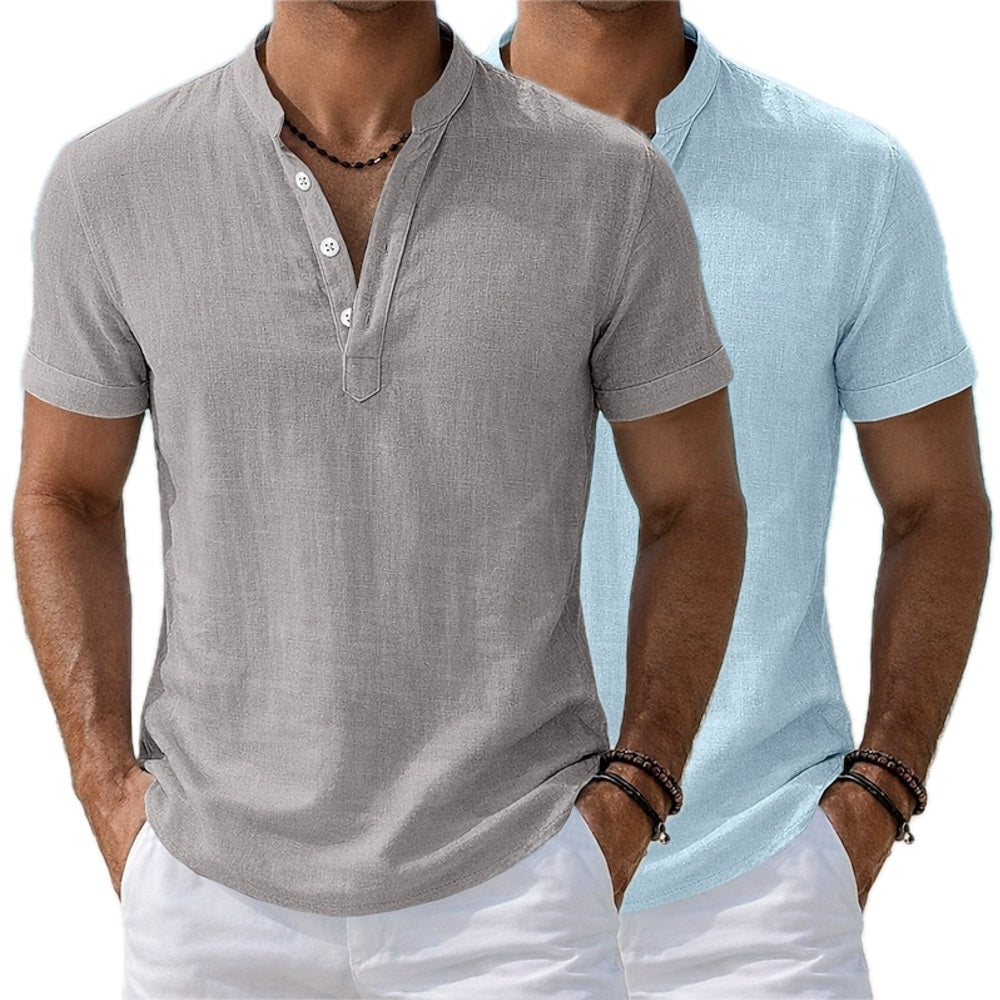 Lennox Reed Mandarin-Collar Shirt - Navy - view 2