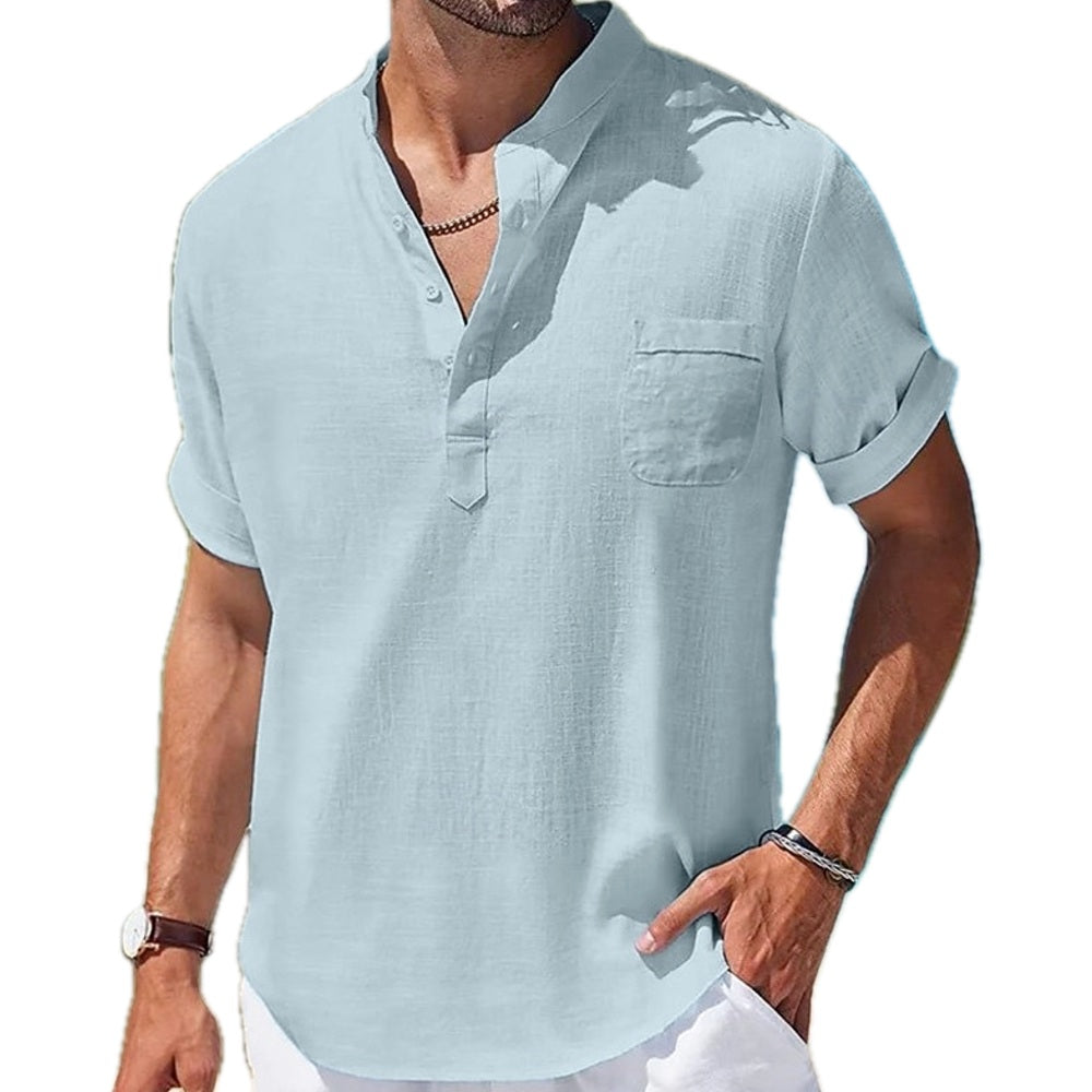 Nash Carter Band-Collar Shirt - Blue - view 1