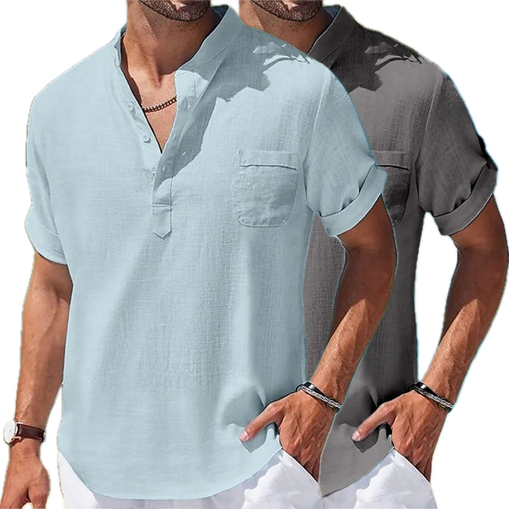 Nash Carter Band-Collar Shirt - Blue - view 2
