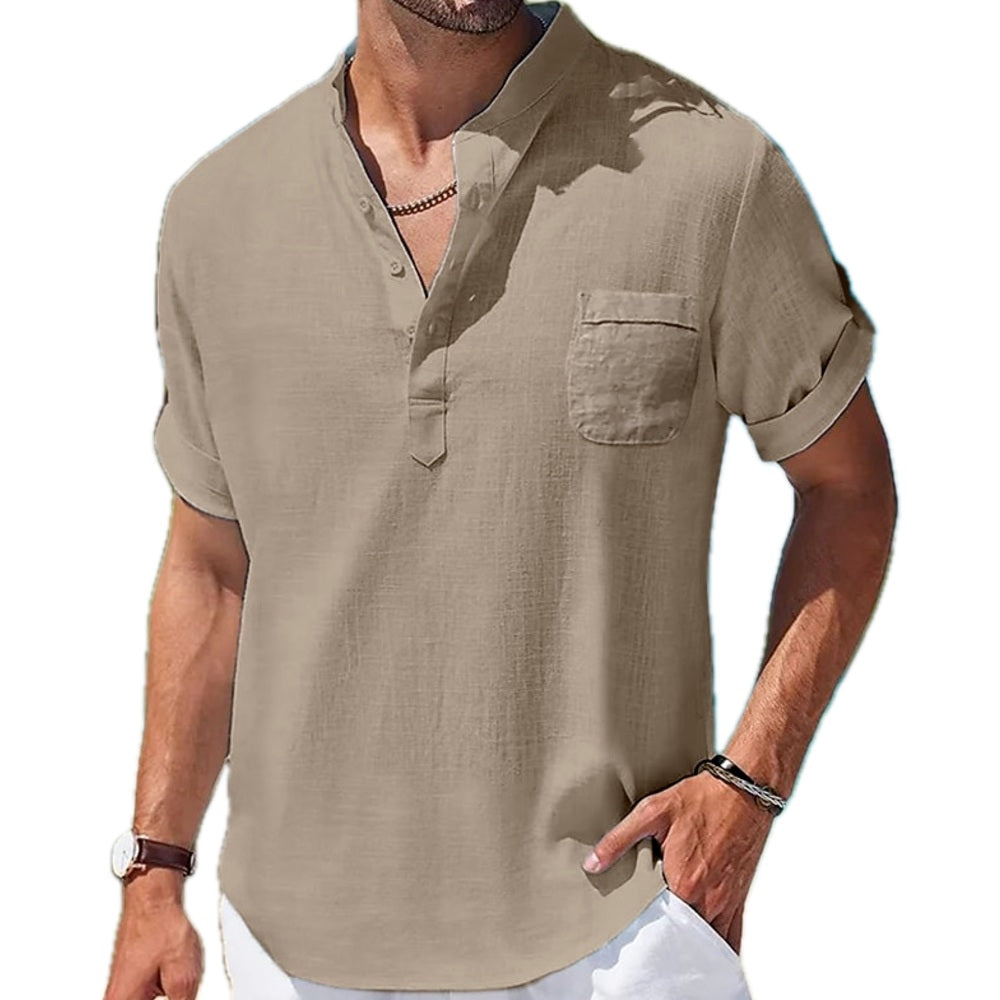 Nash Carter Band-Collar Shirt - Khaki - view 1