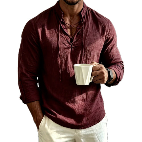 Nathan Cross Stand-Collar Shirt - Burgundy - view 1