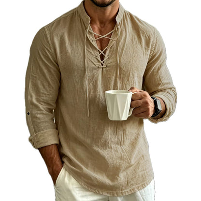Nathan Cross Stand-Collar Shirt - Khaki - view 1