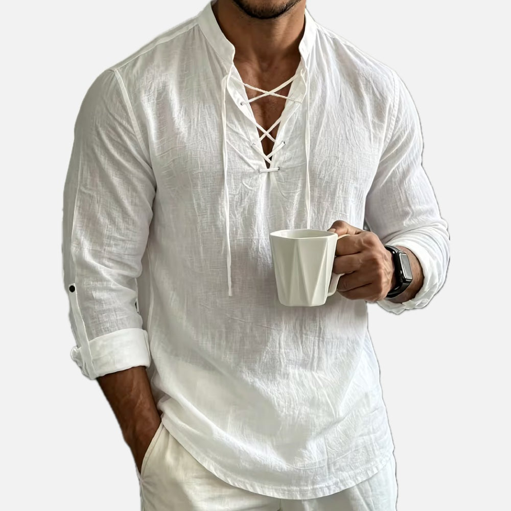 Nathan Cross Stand-Collar Shirt - White - view 1