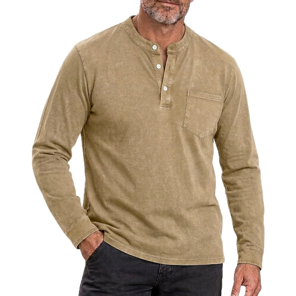 Nolan Carter Washed Henley - Khaki - view 1