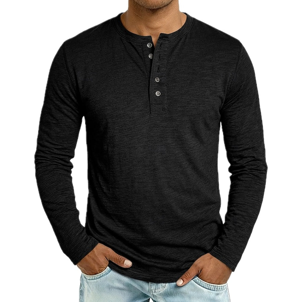 Owen Mercer Button Henley - Black - view 1