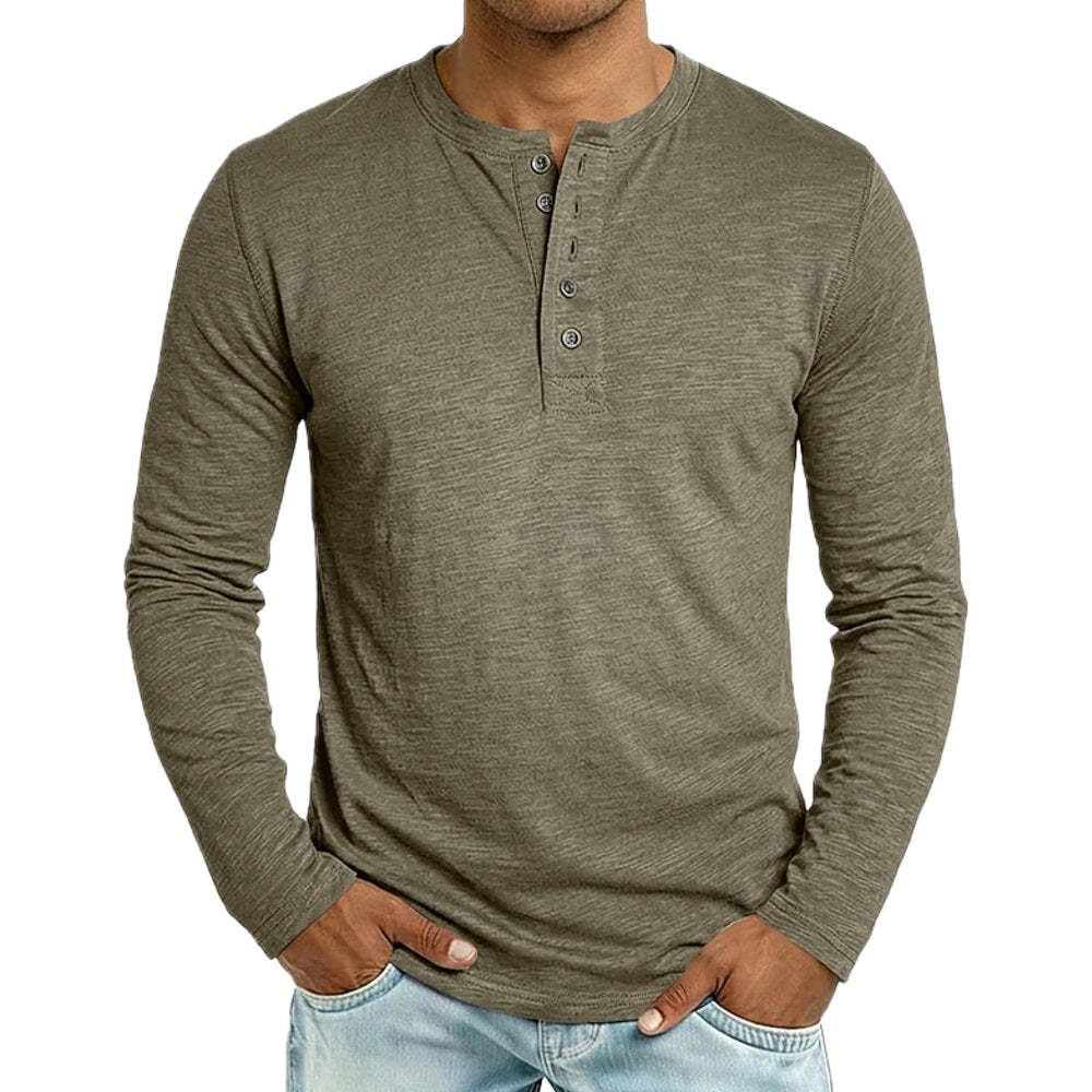Owen Mercer Button Henley - Olive - view 1