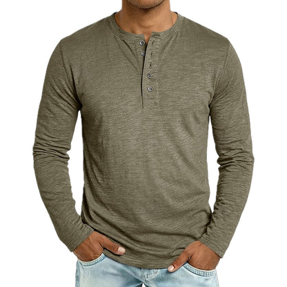 Owen Mercer Button Henley - Olive - view 1