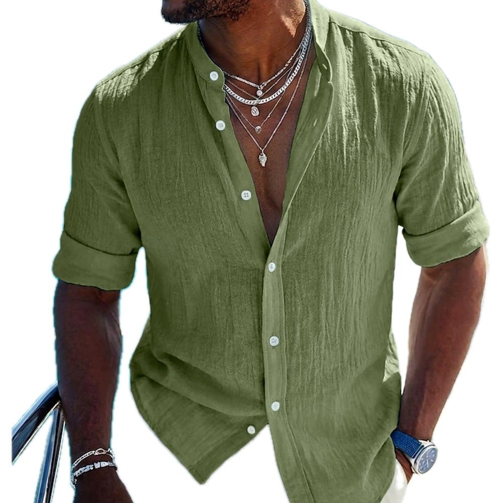 Reid Moss Band-Collar Shirt - Green - view 1