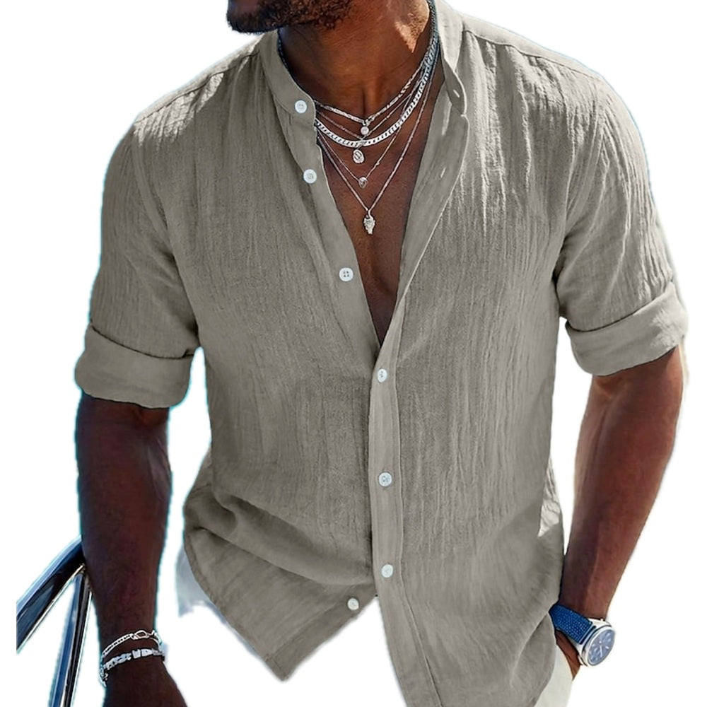 Reid Moss Band-Collar Shirt - Grey - view 1