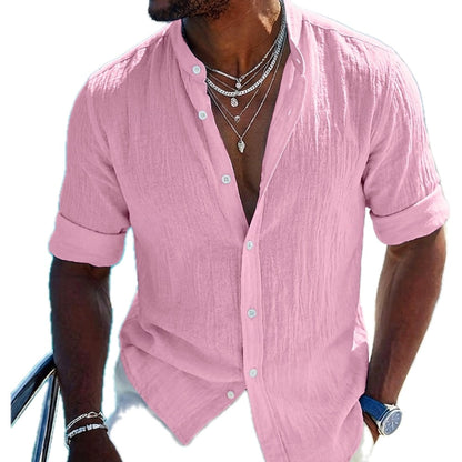 Reid Moss Band-Collar Shirt - Pink - view 1