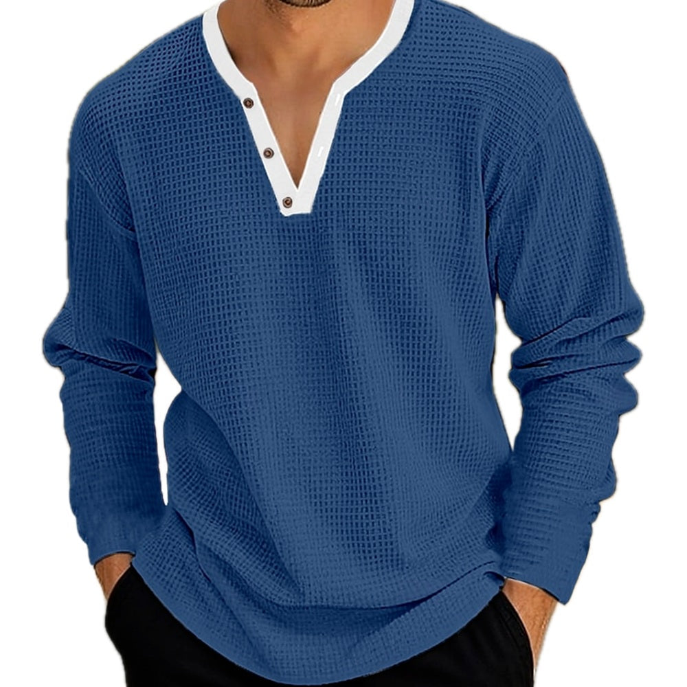 Ronan Pike Textured Henley - Blue - view 1