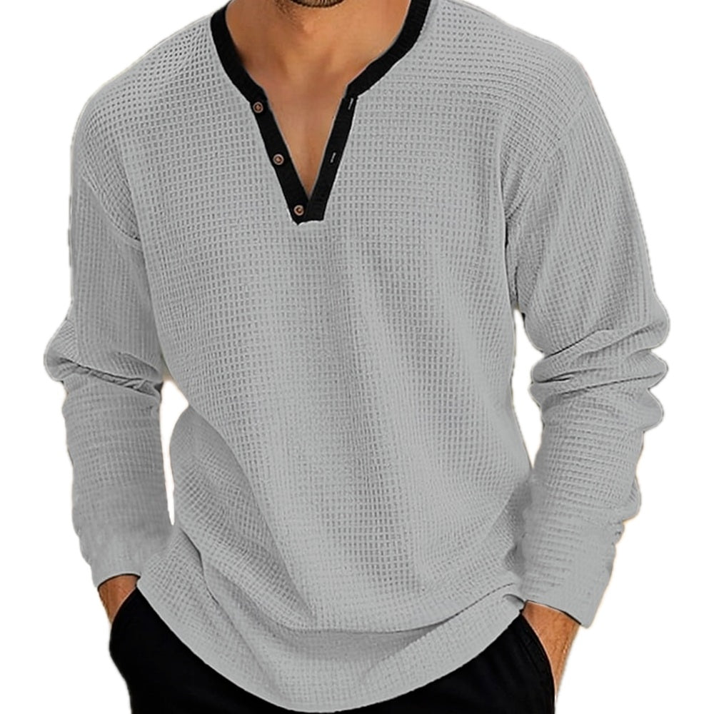 Ronan Pike Textured Henley - Grey - view 1
