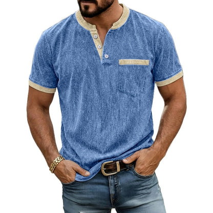 Tavian Moss Washed Henley - Blue - view 1