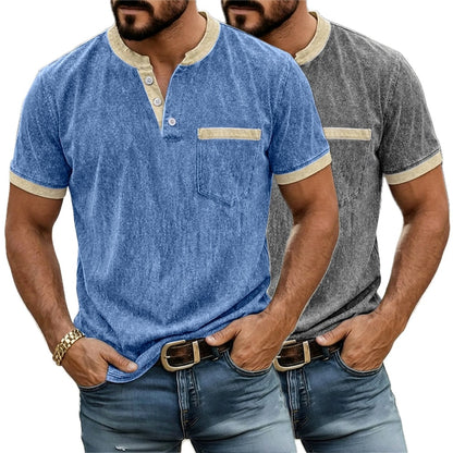 Tavian Moss Washed Henley - Blue - view 2