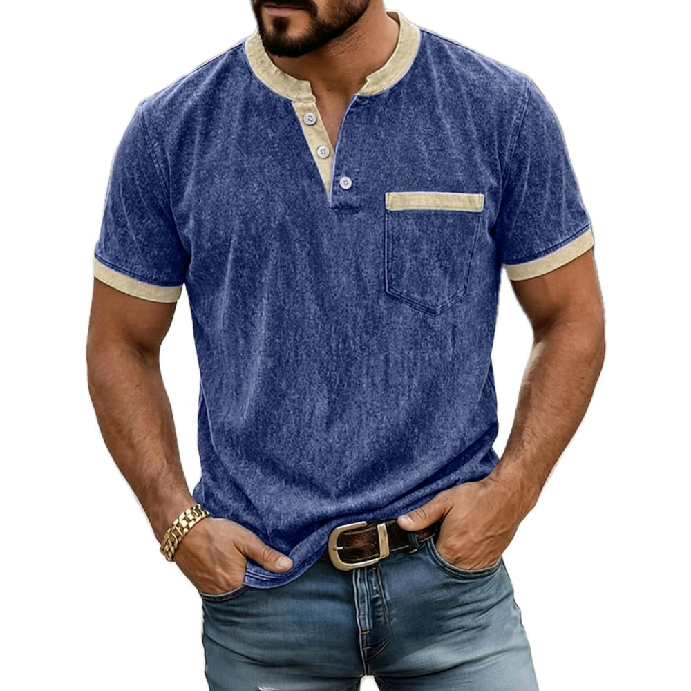 Tavian Moss Washed Henley - Navy - view 1