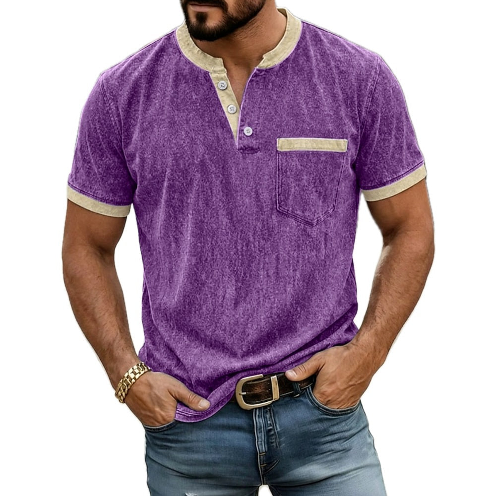 Tavian Moss Washed Henley - Purple - view 1