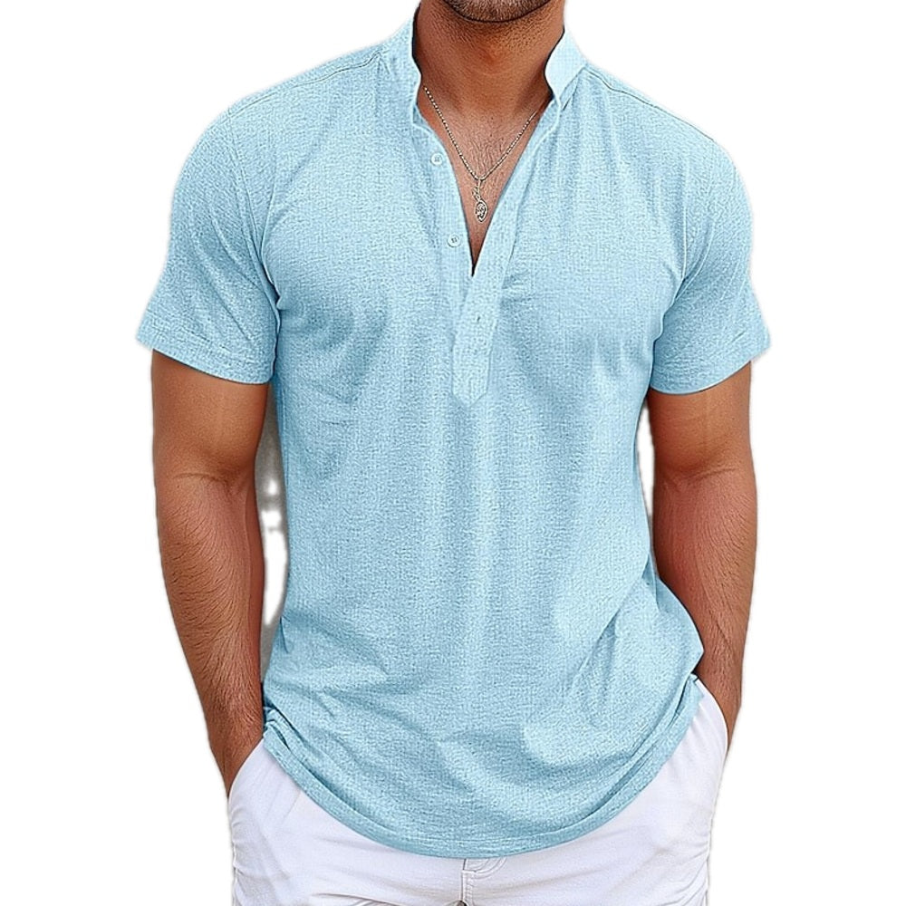 Tobias Lane Band-Collar Shirt - Blue - view 1