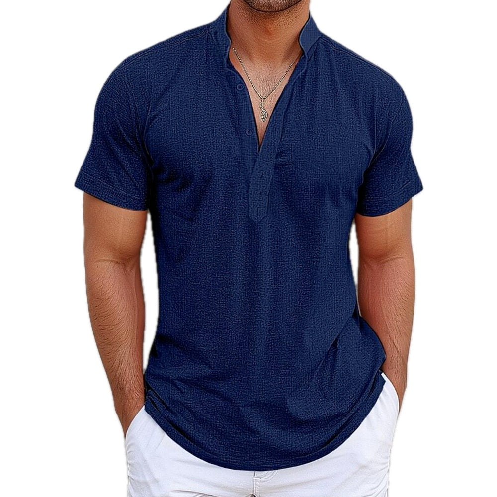 Tobias Lane Band-Collar Shirt - Navy - view 1