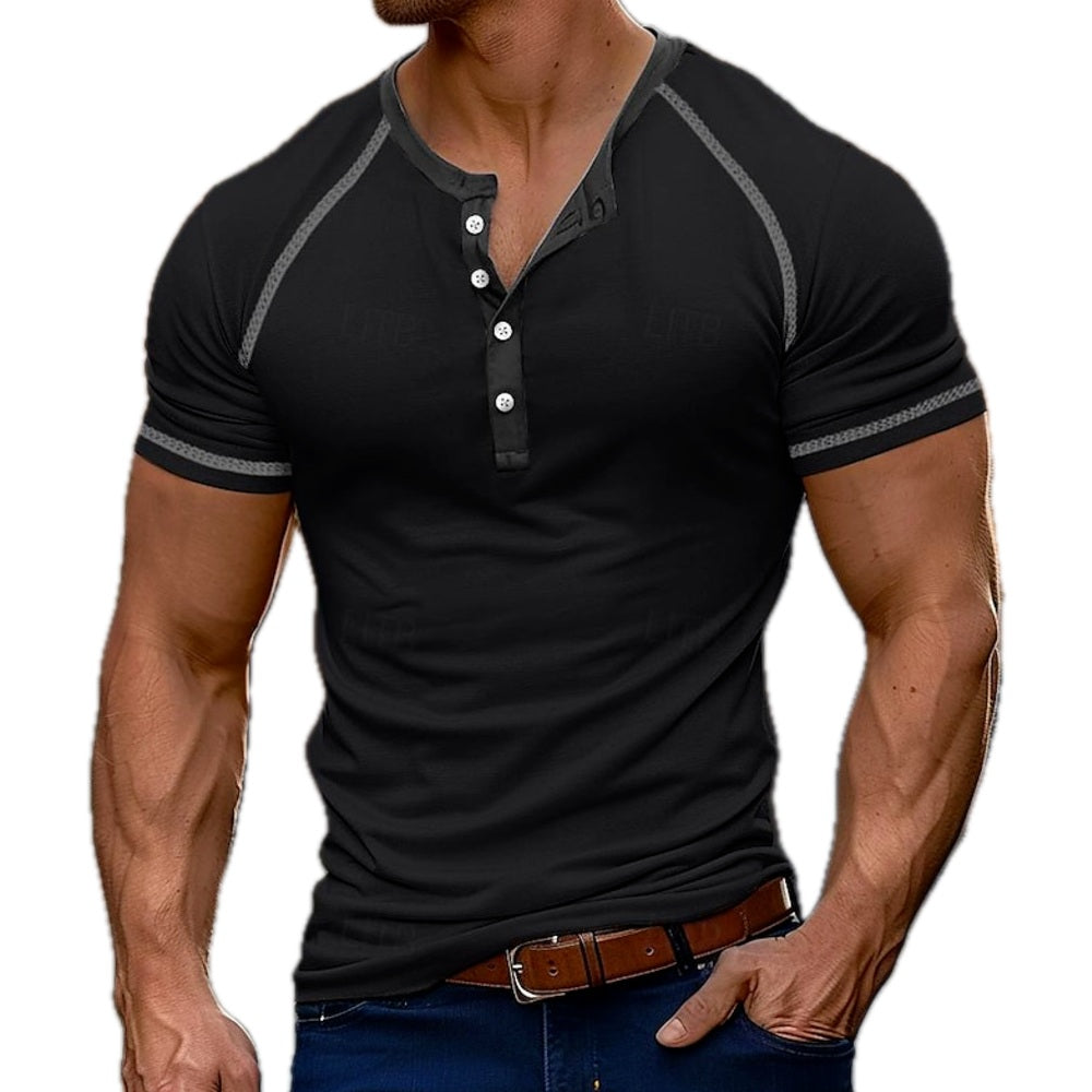 Tristan Wade Color-Block Henley - Black - view 1