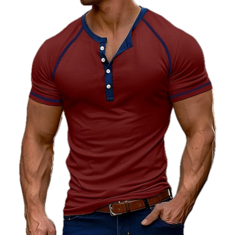 Tristan Wade Color-Block Henley - Red - view 1