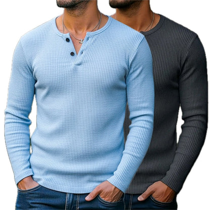 Truett Cole Ribbed Henley - Blue - view 2
