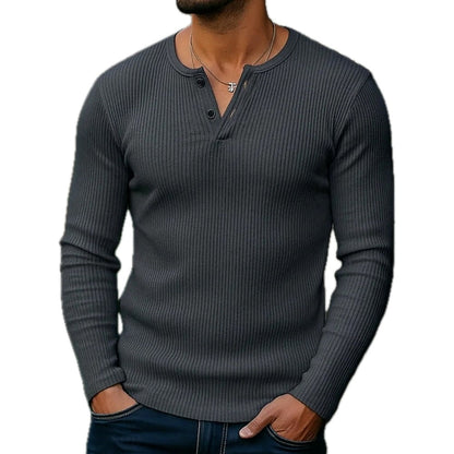 Truett Cole Ribbed Henley - Grey - view 1