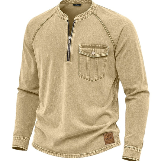 Truett Hayes Acid-Wash Henley - Khaki - view 1