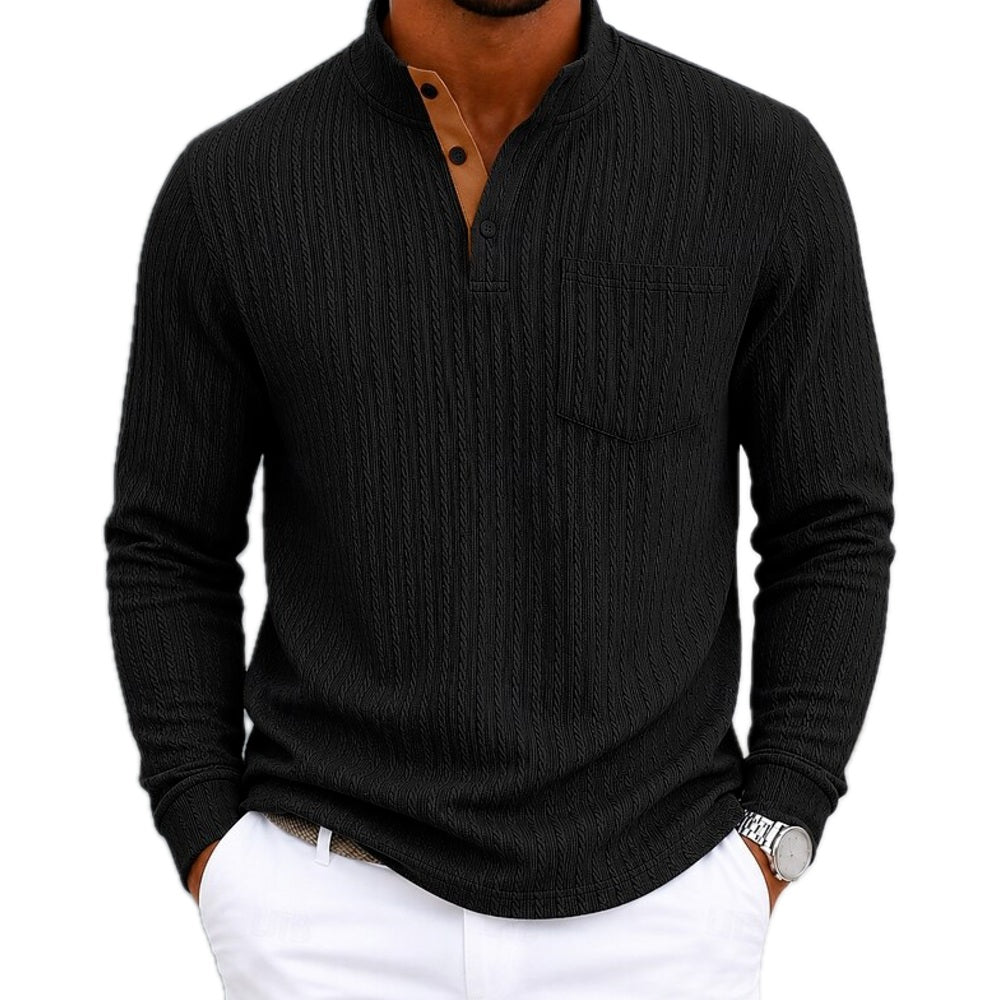 Wesley Stone Mandarin-Collar Polo - Black - view 1