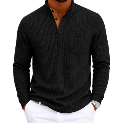 Wesley Stone Mandarin-Collar Polo - Black - view 1