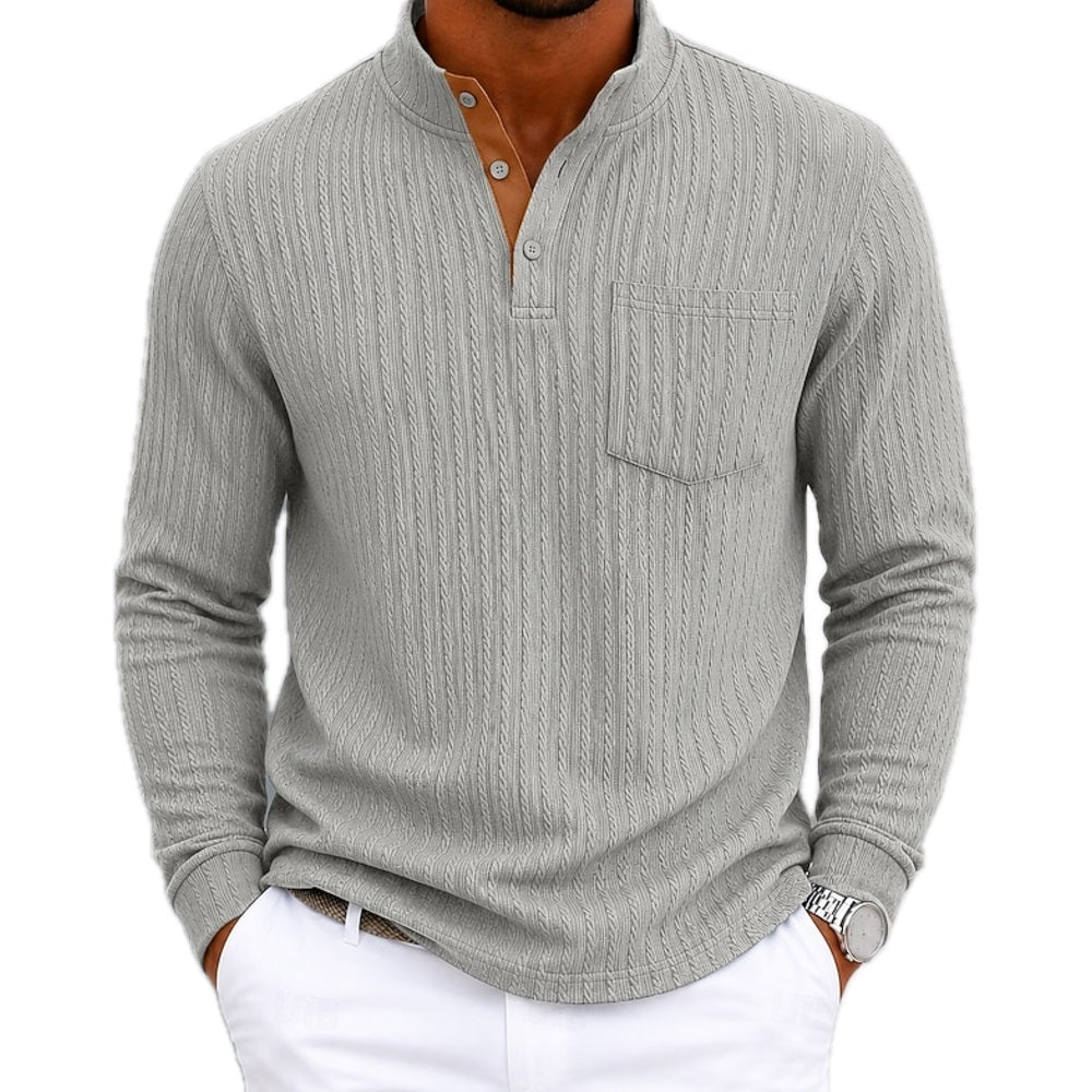 Wesley Stone Mandarin-Collar Polo - Grey - view 1