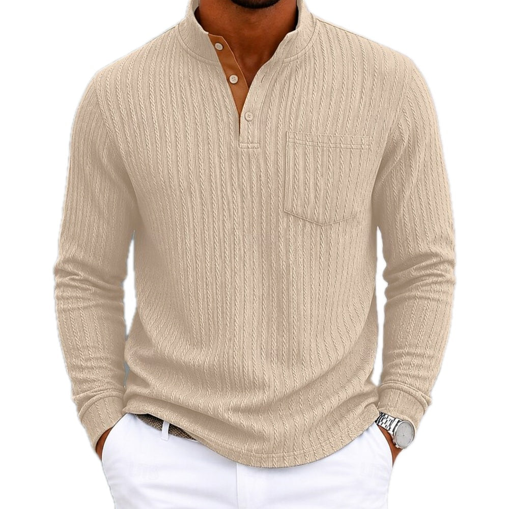 Wesley Stone Mandarin-Collar Polo - Khaki - view 1