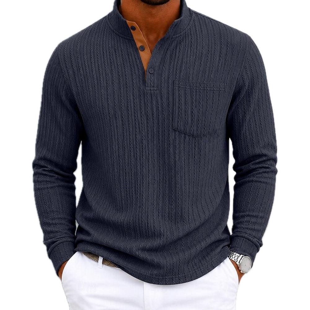 Wesley Stone Mandarin-Collar Polo - Navy - view 1