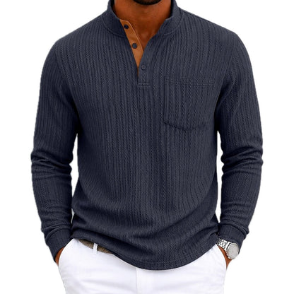 Wesley Stone Mandarin-Collar Polo - Navy - view 1