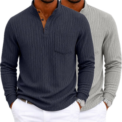 Wesley Stone Mandarin-Collar Polo - Navy - view 2