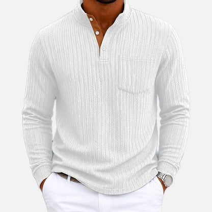 Wesley Stone Mandarin-Collar Polo - White - view 1