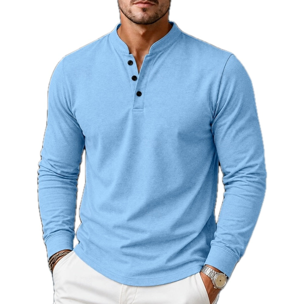 Xander Tate Band-Collar Polo - Blue - view 1