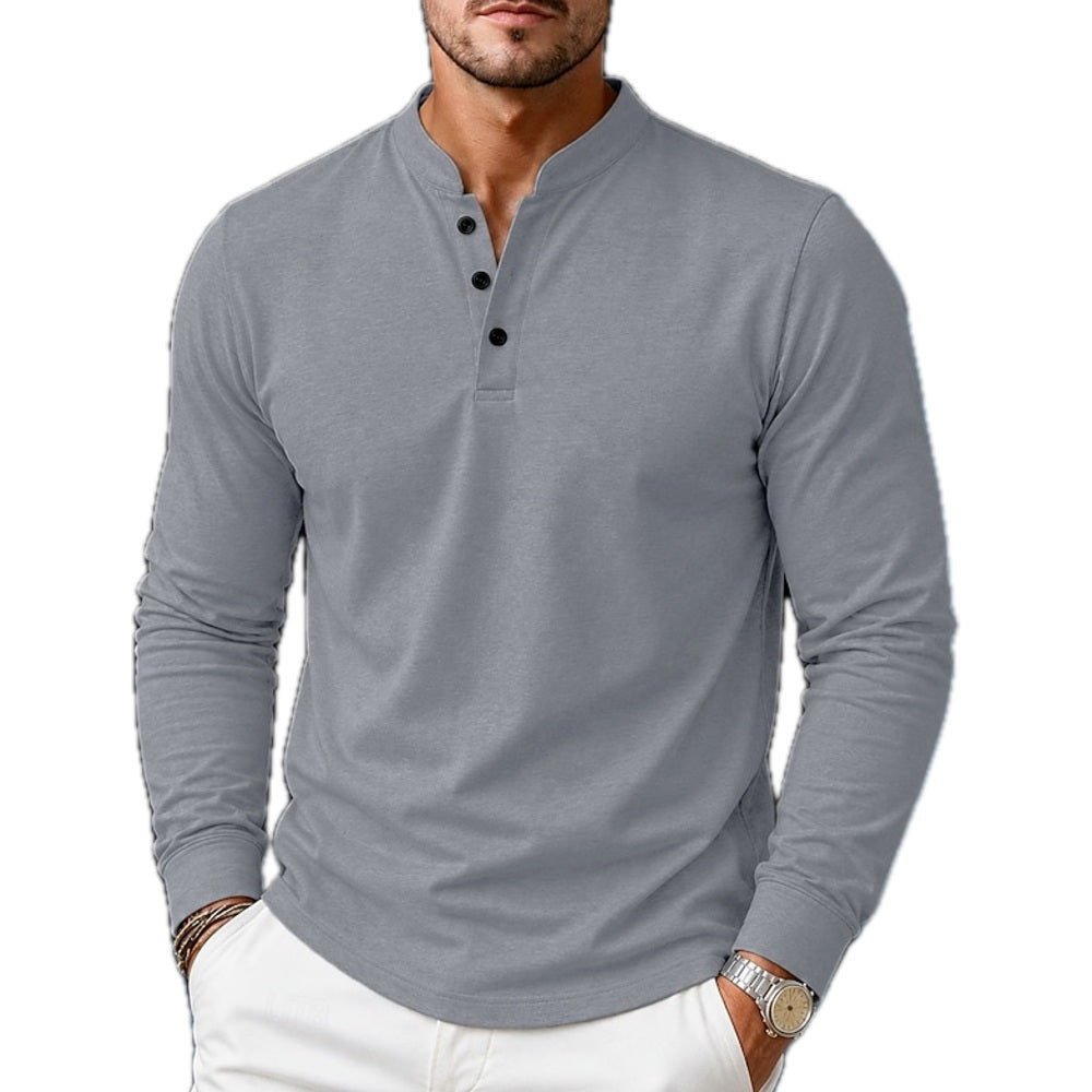 Xander Tate Band-Collar Polo - Grey - view 1