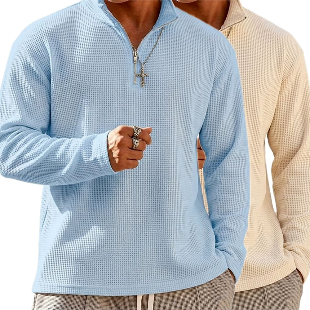 Yates Nolan Waffle Henley - Blue - view 2